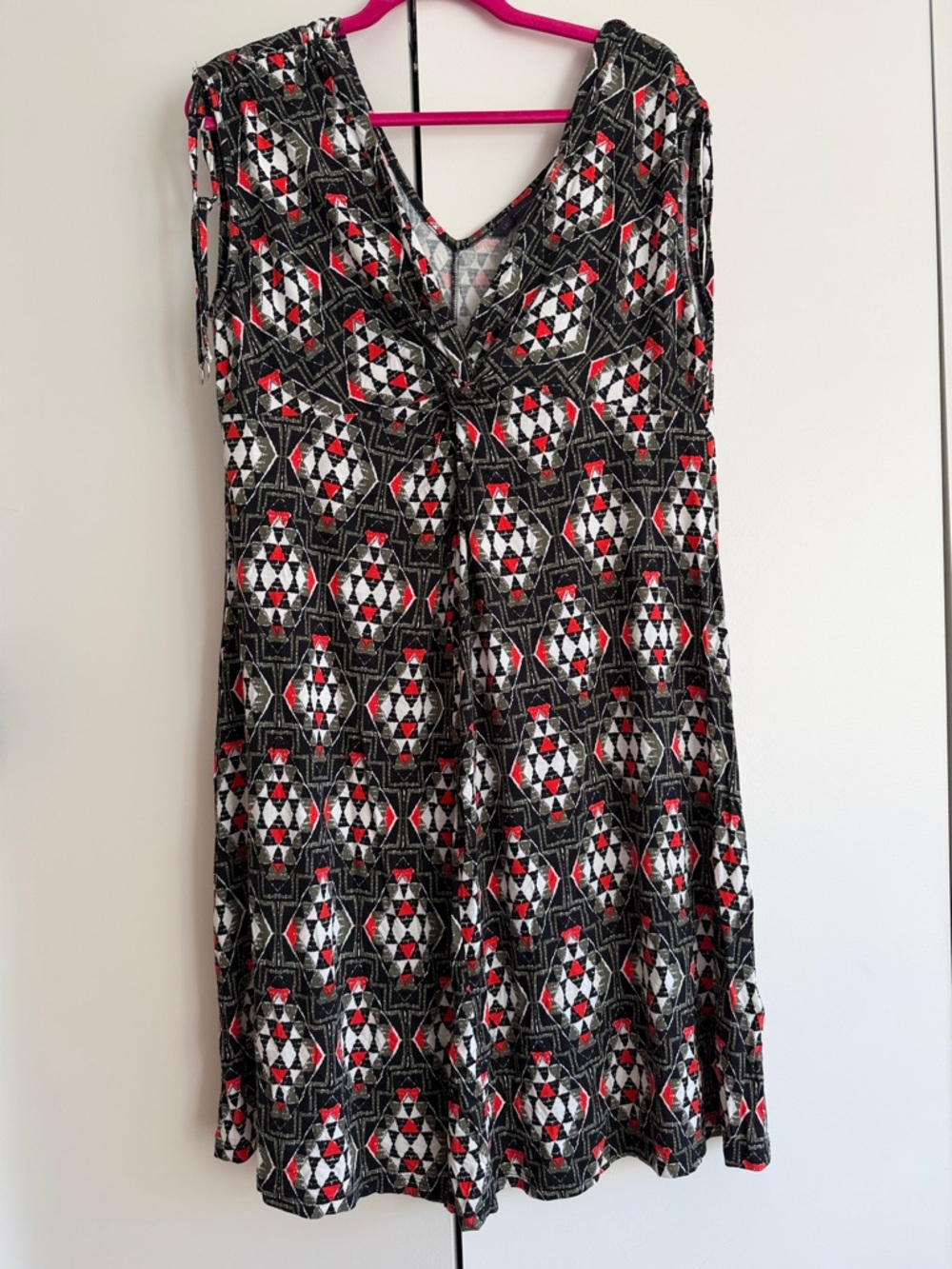 Marks & Spencer Black Geometric Midi Dress with Red and White Accents